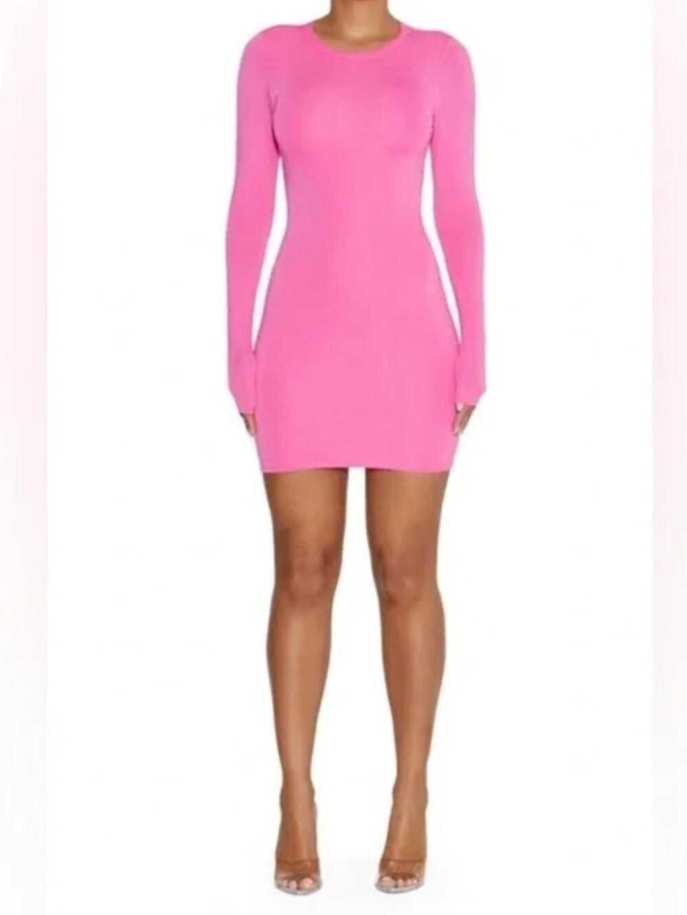 Naked Wardrobe Long Sleeve Pink Midi Dress